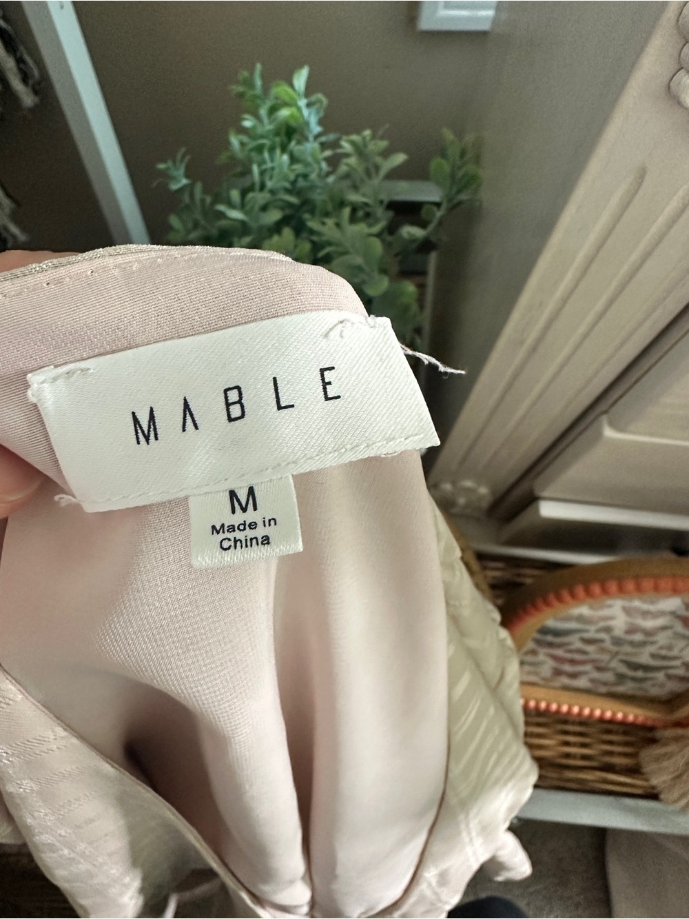 Mable Blush Beige Plaid Tie Front Peplum Blouse Medium - Picture 6 of 8
